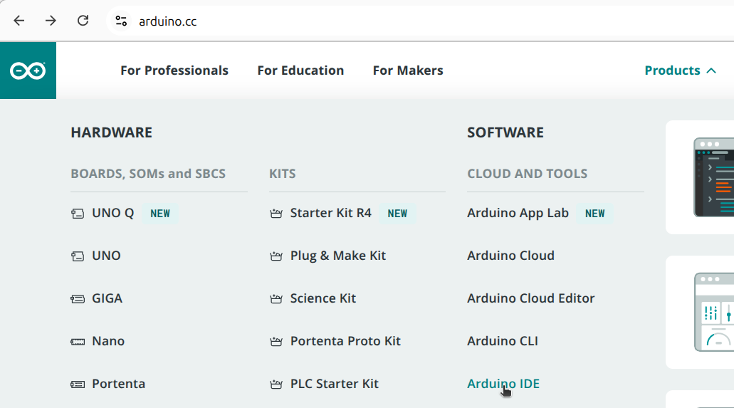 Klicka 'Arduino IDE'
