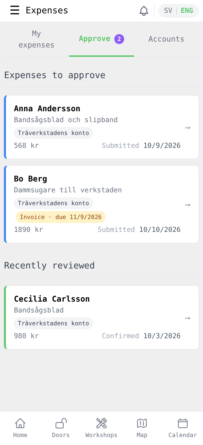 The Approve tab with waiting expenses