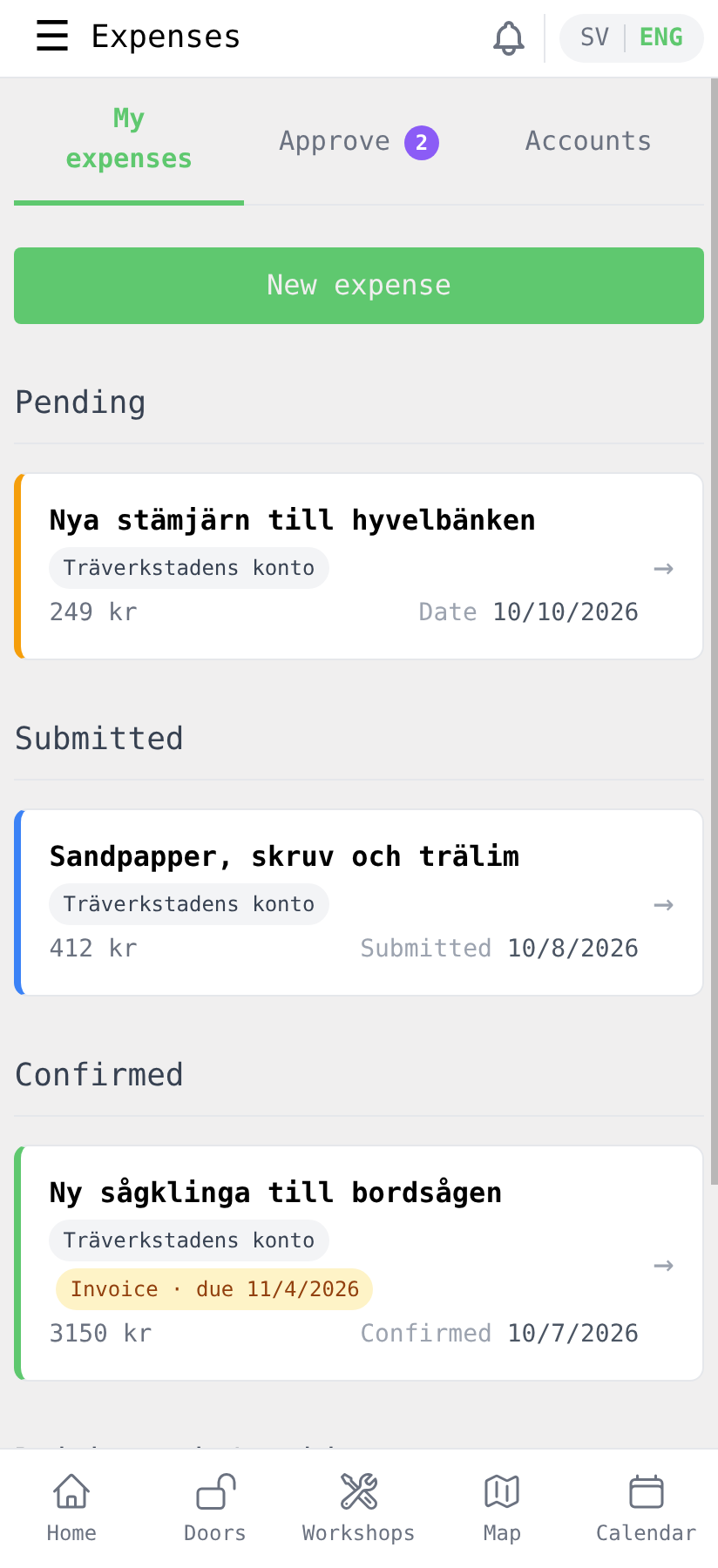 My expenses with expenses in different statuses