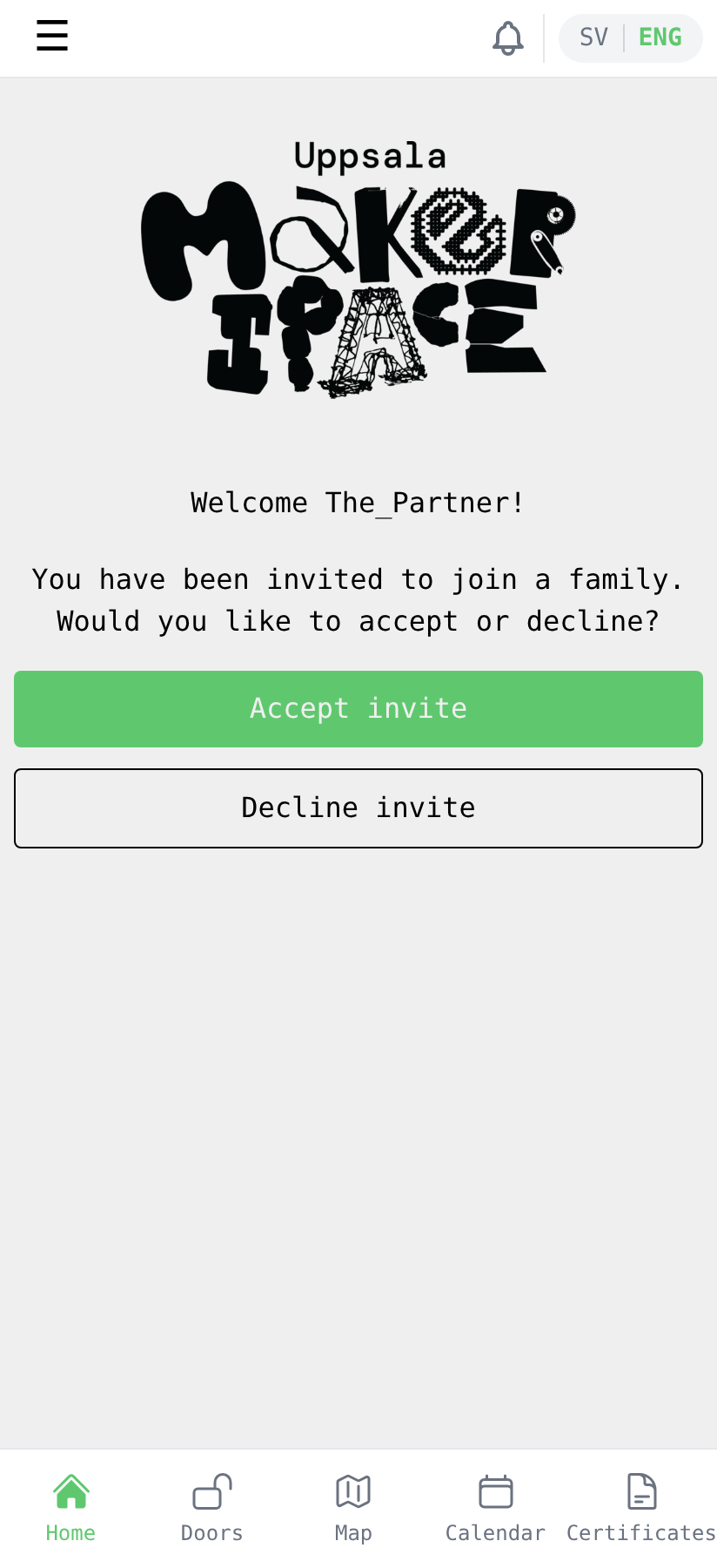 Family invite welcome screen