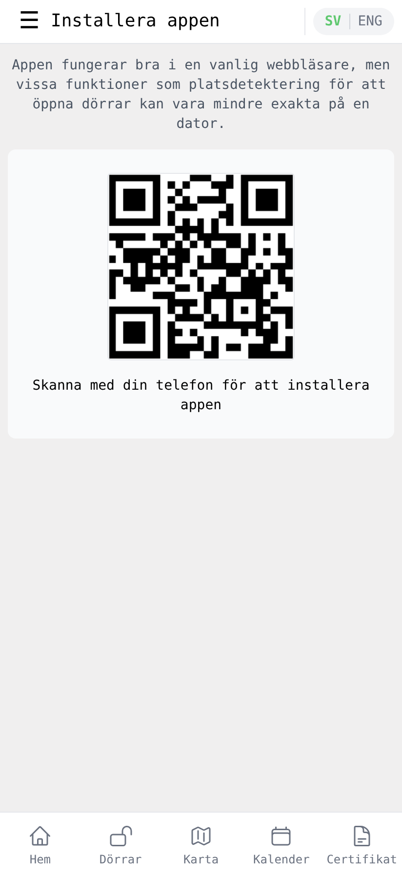 Installera-sidan i en datorwebbläsare med QR-kod