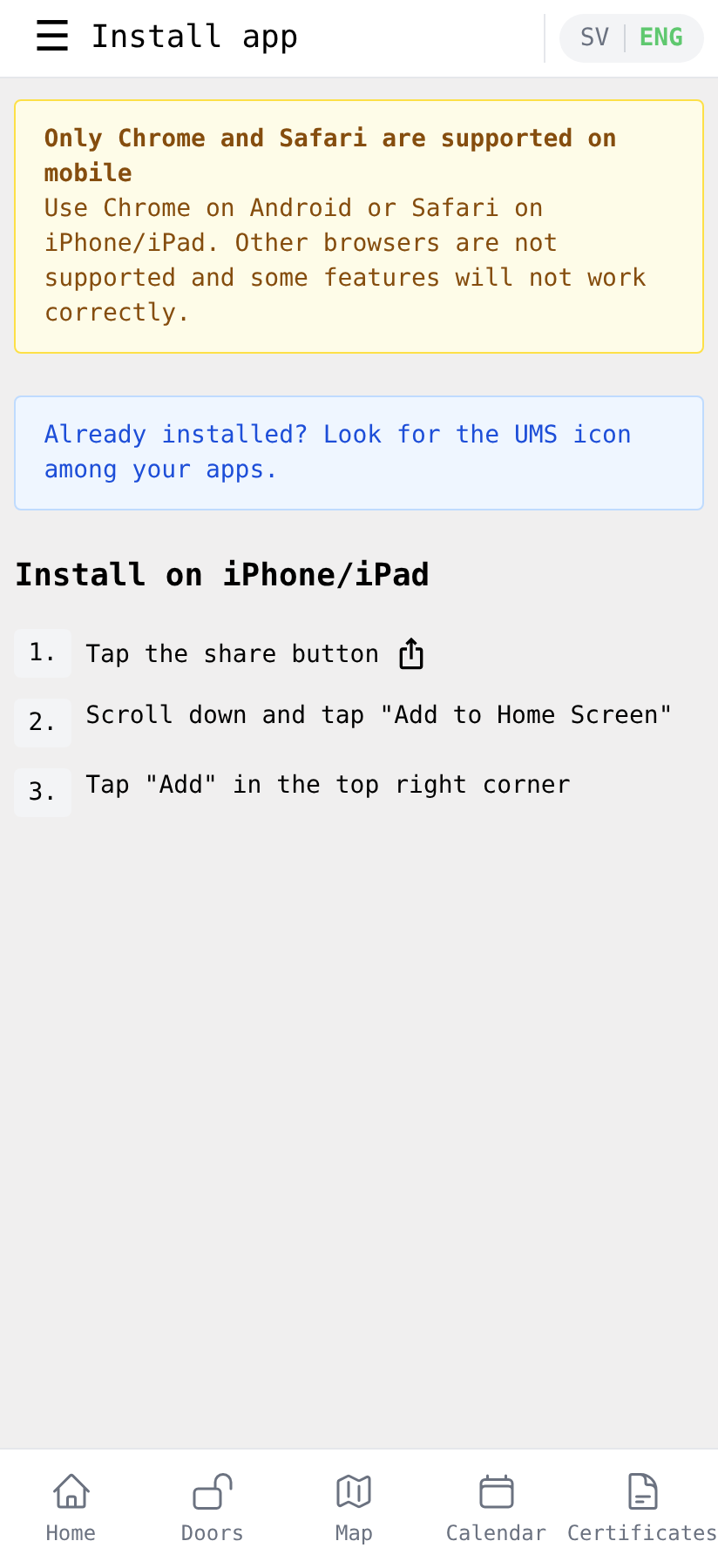 Install page on iPhone