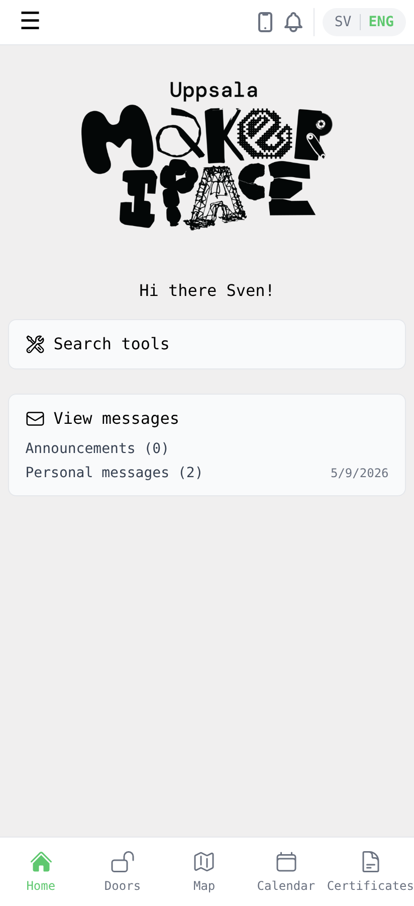 Home screen inside the installed app, with the phone-shaped Installed icon in the top bar