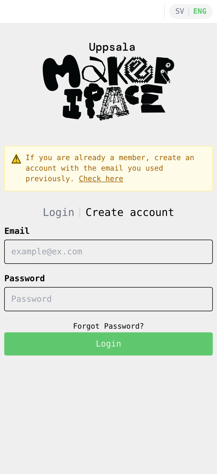 Login screen with the yellow note
