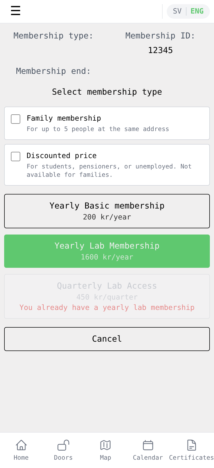 Select membership type
