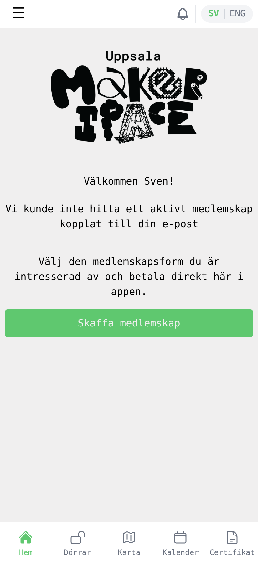 Hemsidan utan aktivt medlemskap