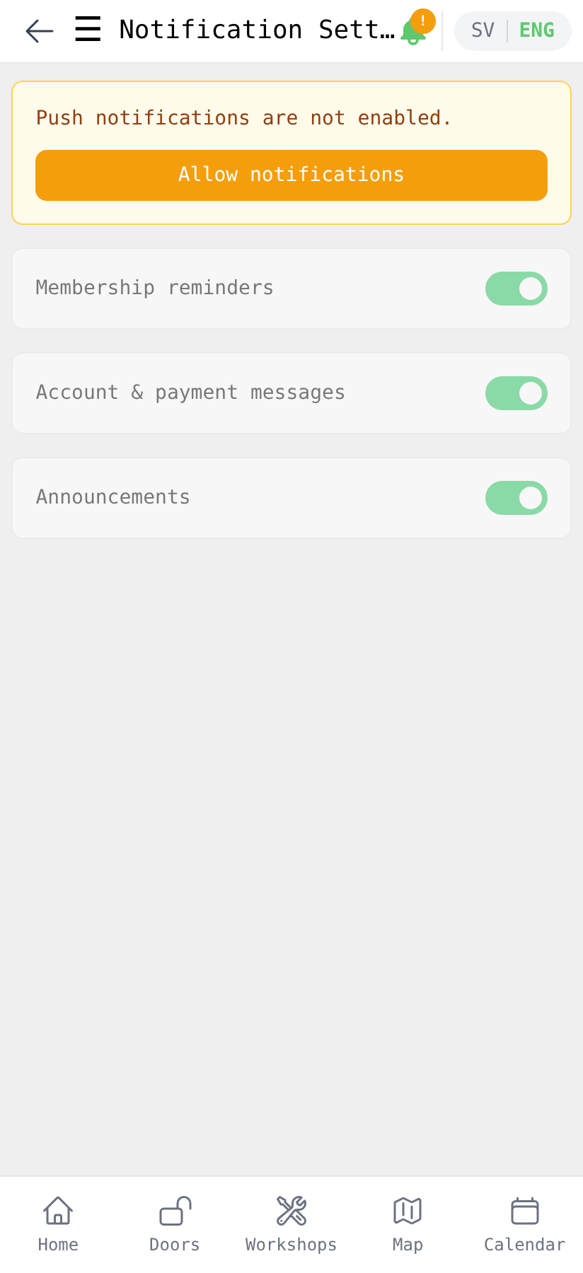 Notification Settings before notifications are allowed, with the "Allow notifications" button